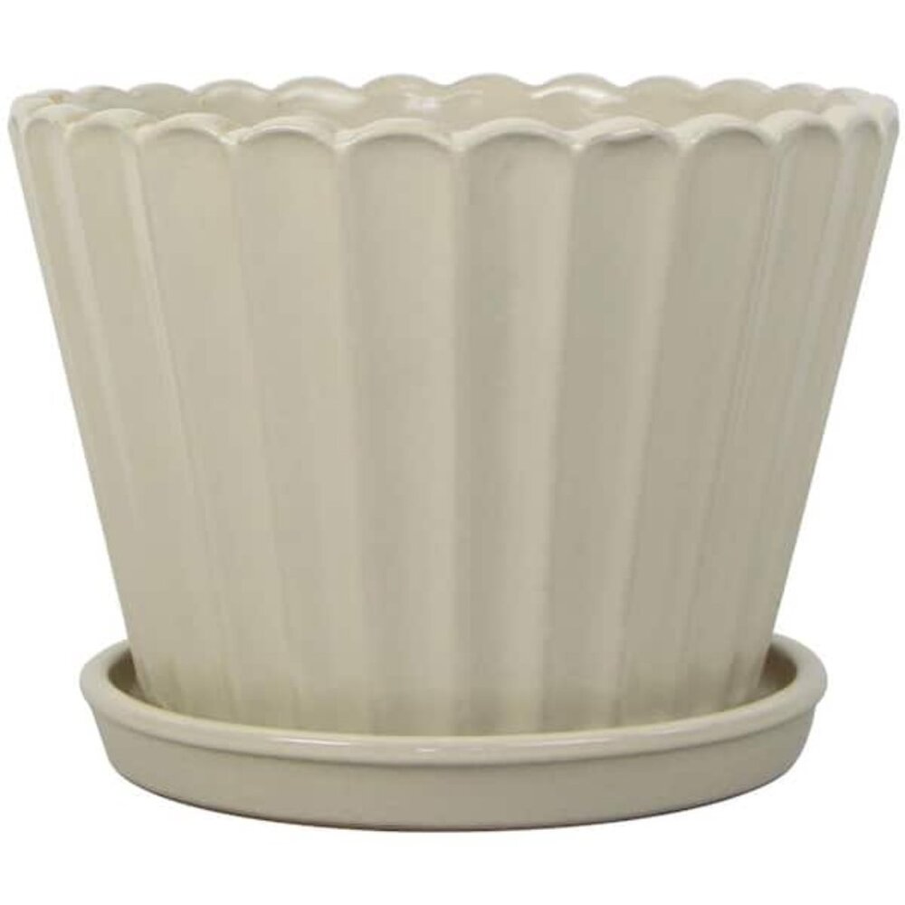 14in Fluted Scallop Cream Ceramic Planter by Trendstop